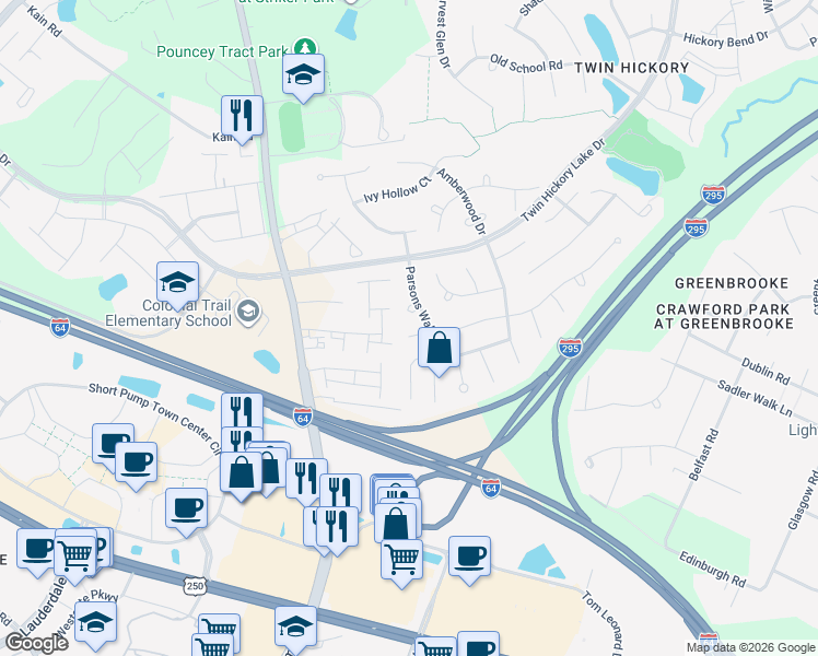 map of restaurants, bars, coffee shops, grocery stores, and more near 4813 Winterhawk Drive in Glen Allen