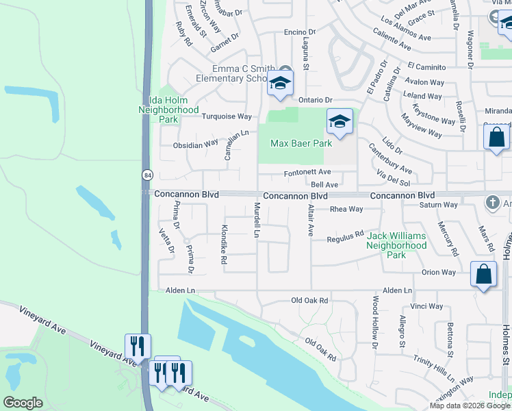 map of restaurants, bars, coffee shops, grocery stores, and more near 35 Concannon Boulevard in Livermore