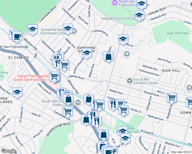 map of restaurants, bars, coffee shops, grocery stores, and more near 1211 Marcie Circle in South San Francisco