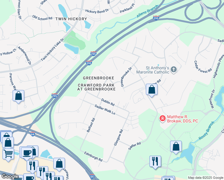 map of restaurants, bars, coffee shops, grocery stores, and more near 4613 Brookemere Drive in Glen Allen