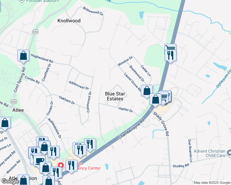 map of restaurants, bars, coffee shops, grocery stores, and more near 9294 Venus Drive in Mechanicsville