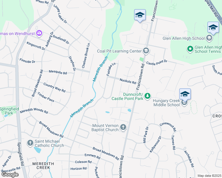 map of restaurants, bars, coffee shops, grocery stores, and more near 5122 Reids Pointe Road in Glen Allen