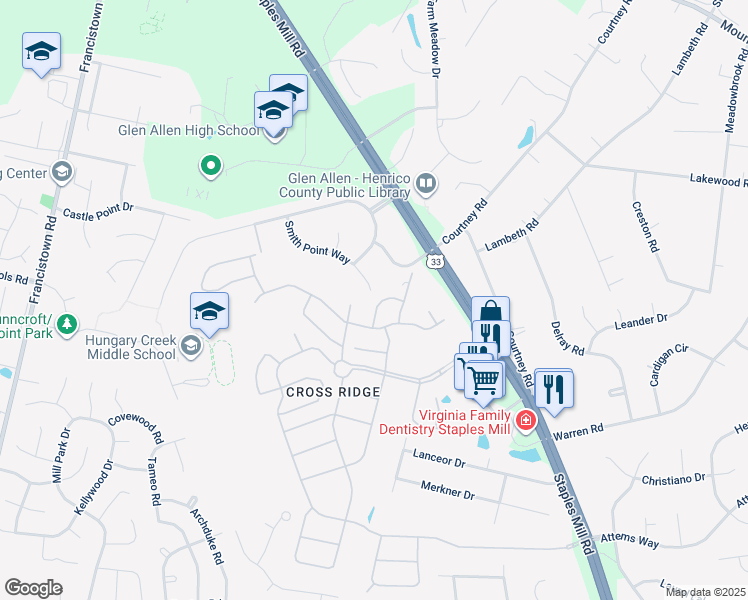 map of restaurants, bars, coffee shops, grocery stores, and more near 3510 Bohannon Drive in Glen Allen