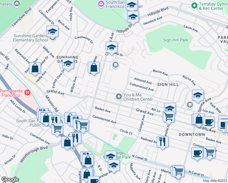map of restaurants, bars, coffee shops, grocery stores, and more near 818 Miller Avenue in South San Francisco