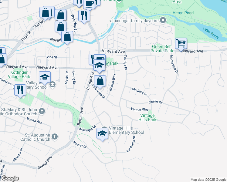 map of restaurants, bars, coffee shops, grocery stores, and more near 633 Merlot Court in Pleasanton