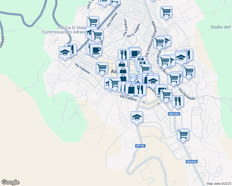map of restaurants, bars, coffee shops, grocery stores, and more near 9 Via Orlando Vittorio Emanuele in Adrano