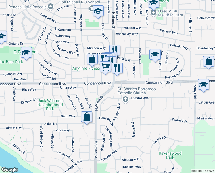 map of restaurants, bars, coffee shops, grocery stores, and more near 1193 Concannon Boulevard in Livermore