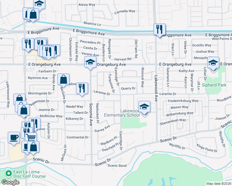 map of restaurants, bars, coffee shops, grocery stores, and more near 1200 Turquoise Drive in Modesto