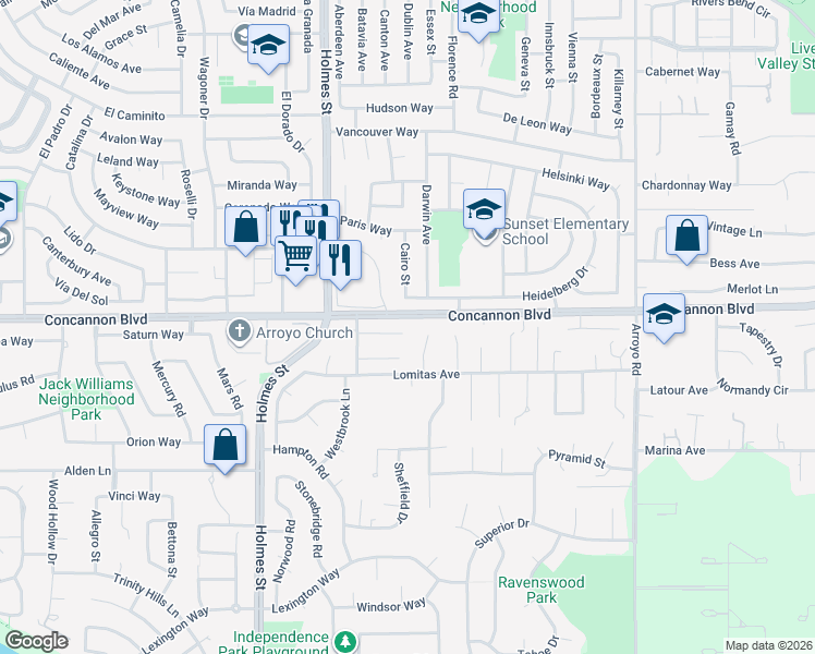 map of restaurants, bars, coffee shops, grocery stores, and more near 1348 Carlton Place in Livermore