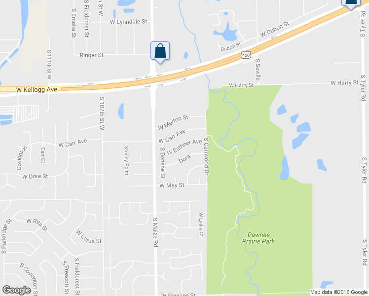 map of restaurants, bars, coffee shops, grocery stores, and more near 10205 West Esthner Avenue in Wichita