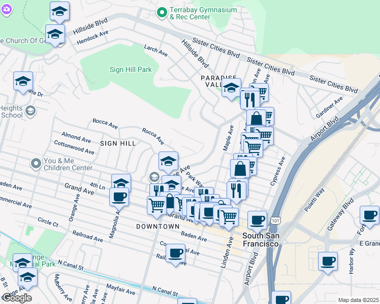 map of restaurants, bars, coffee shops, grocery stores, and more near 501 Cortesi Avenue in South San Francisco