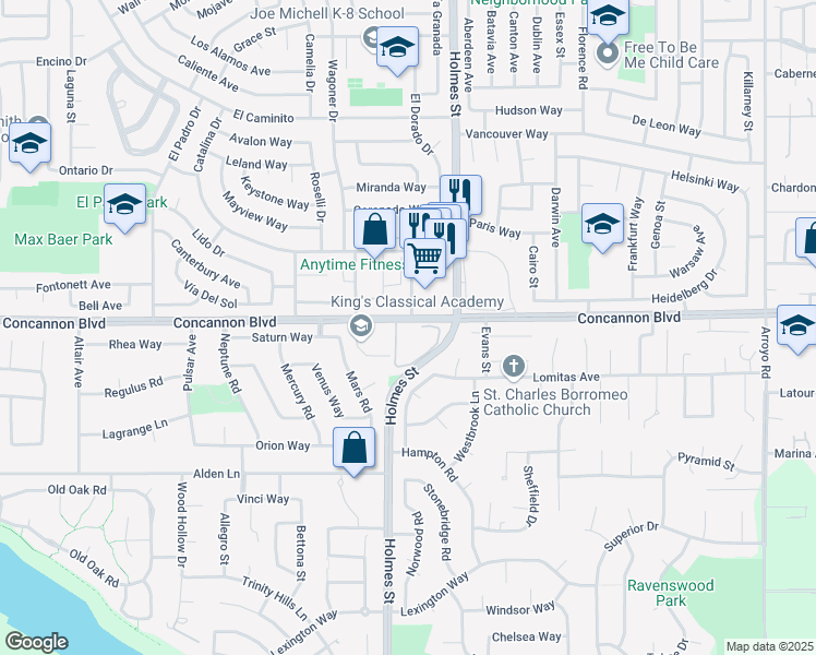 map of restaurants, bars, coffee shops, grocery stores, and more near 1135 Concannon Boulevard in Livermore