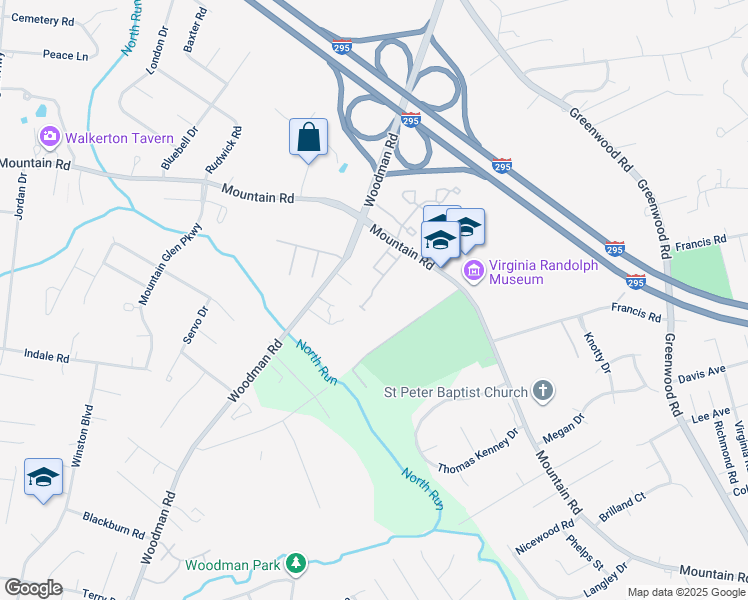 map of restaurants, bars, coffee shops, grocery stores, and more near 10521 Mountain Gate Way in Glen Allen