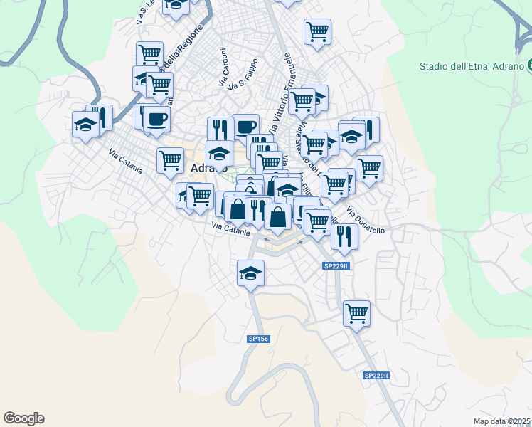 map of restaurants, bars, coffee shops, grocery stores, and more near 31A Via Cadore in Adrano