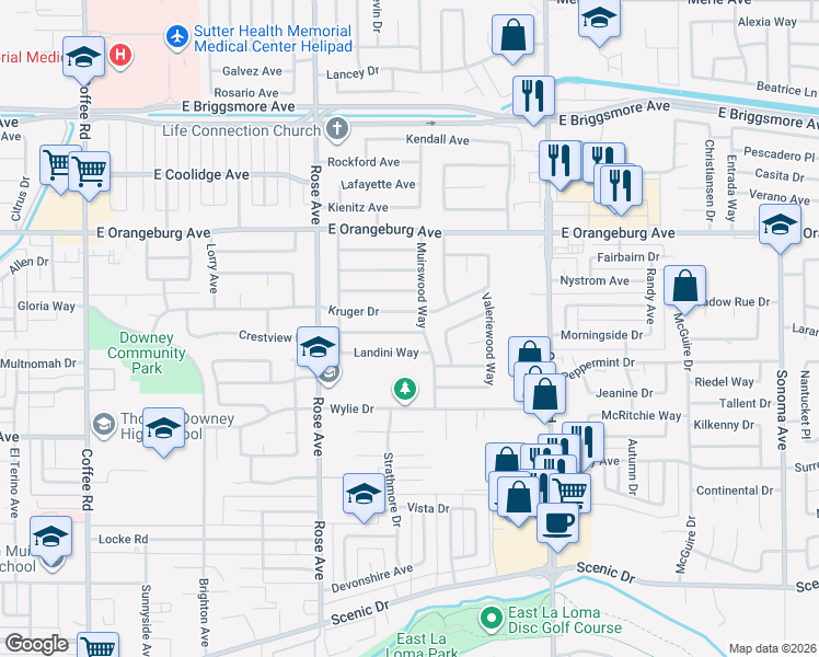 map of restaurants, bars, coffee shops, grocery stores, and more near 1913 Hermida Way in Modesto