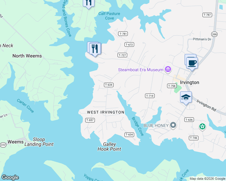 map of restaurants, bars, coffee shops, grocery stores, and more near 783 King Carter Drive in Irvington