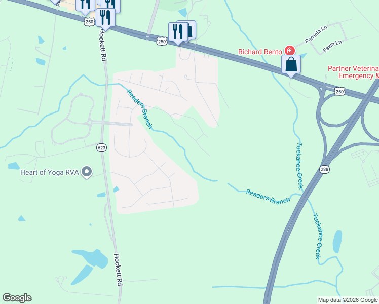 map of restaurants, bars, coffee shops, grocery stores, and more near 12111 Branch Overlook Circle in Manakin-Sabot