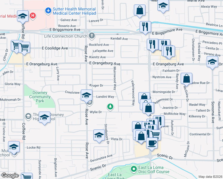 map of restaurants, bars, coffee shops, grocery stores, and more near 1913 Hermida Way in Modesto