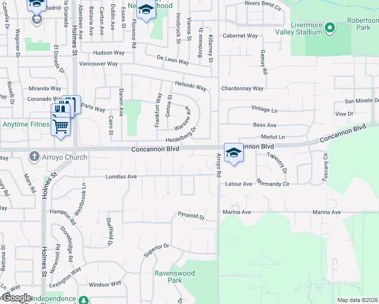 map of restaurants, bars, coffee shops, grocery stores, and more near 1801 Sterling Place in Livermore