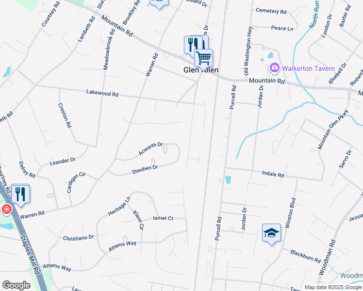 map of restaurants, bars, coffee shops, grocery stores, and more near 10204 Acworth Drive in Glen Allen