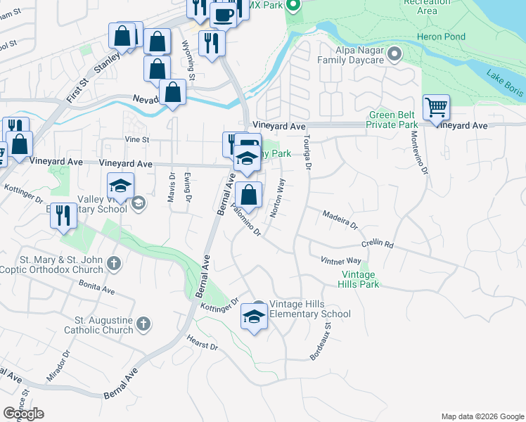map of restaurants, bars, coffee shops, grocery stores, and more near 679 Concord Place in Pleasanton