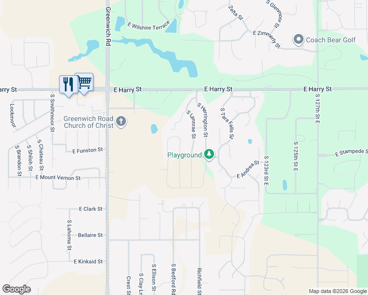 map of restaurants, bars, coffee shops, grocery stores, and more near 1823 South Lynnrae Street in Wichita