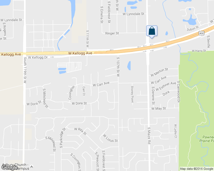 map of restaurants, bars, coffee shops, grocery stores, and more near 10909-10913 West Carr Avenue in Wichita