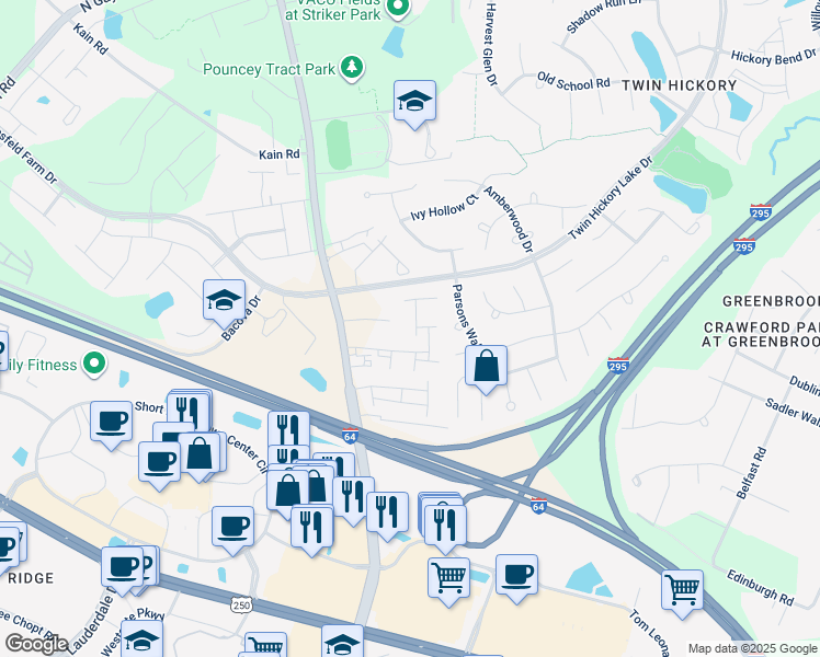 map of restaurants, bars, coffee shops, grocery stores, and more near 4826 Chislehurst Drive in Glen Allen