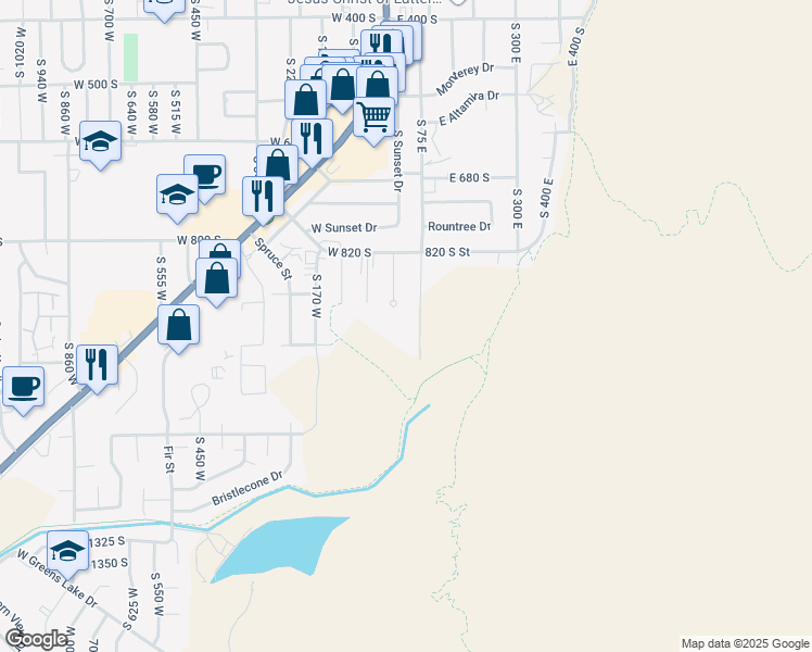 map of restaurants, bars, coffee shops, grocery stores, and more near 920 South 25 East in Cedar City