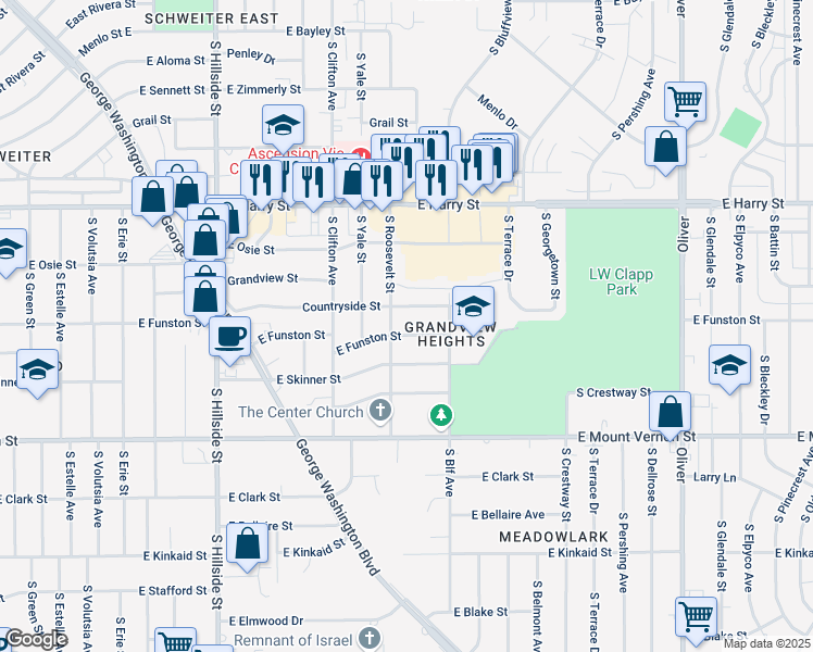 map of restaurants, bars, coffee shops, grocery stores, and more near 3807 East Funston Street in Wichita