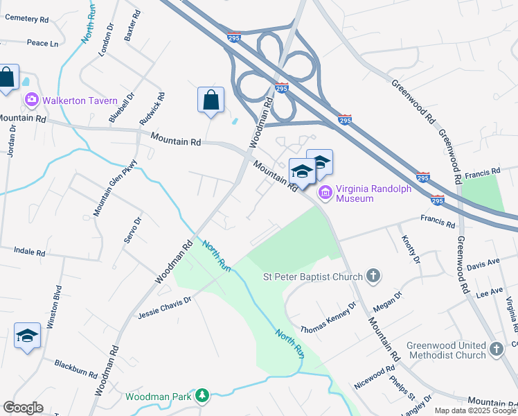 map of restaurants, bars, coffee shops, grocery stores, and more near 10529 Mountain Gate Way in Glen Allen