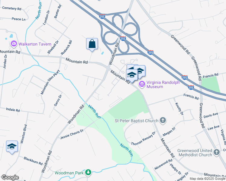 map of restaurants, bars, coffee shops, grocery stores, and more near 10529 Mountain Gate Way in Glen Allen