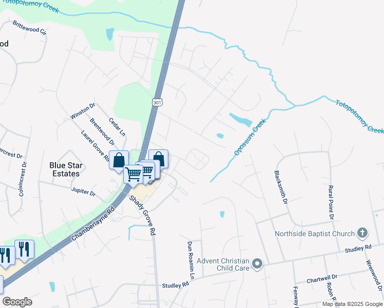 map of restaurants, bars, coffee shops, grocery stores, and more near 8221 Marley Drive in Mechanicsville
