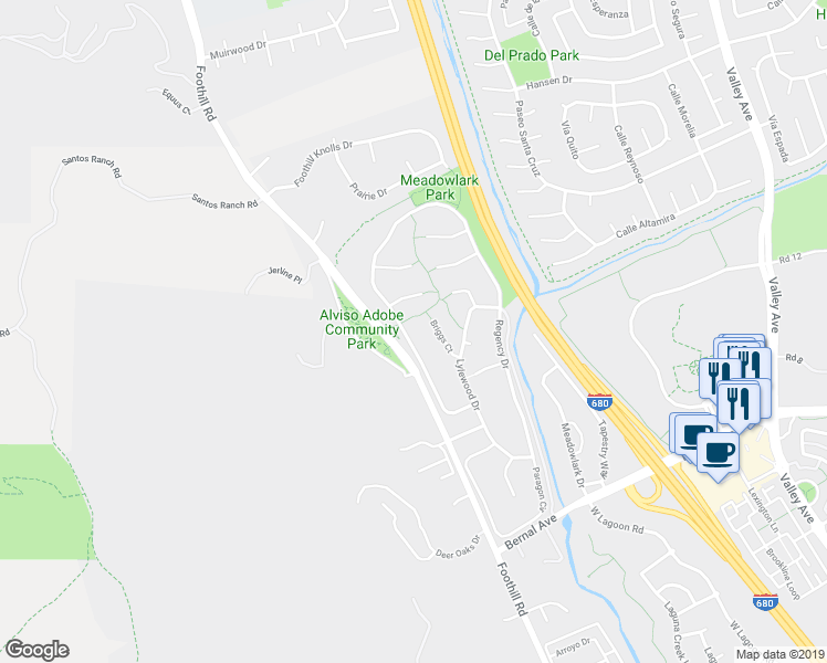 map of restaurants, bars, coffee shops, grocery stores, and more near 8311 Regency Drive in Pleasanton