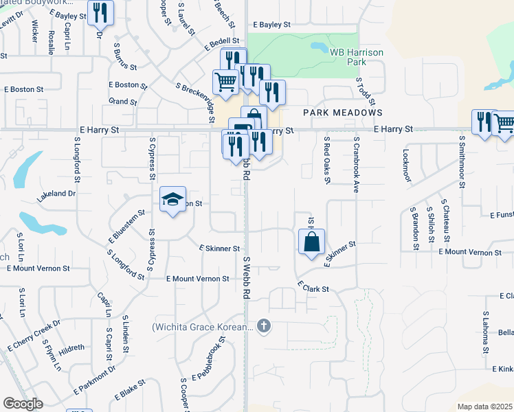 map of restaurants, bars, coffee shops, grocery stores, and more near 1809 South Hoyt Circle in Wichita