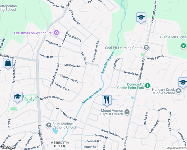map of restaurants, bars, coffee shops, grocery stores, and more near 5116 Ashborne Road in Glen Allen