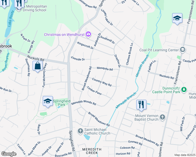 map of restaurants, bars, coffee shops, grocery stores, and more near 9604 Country Way Road in Glen Allen