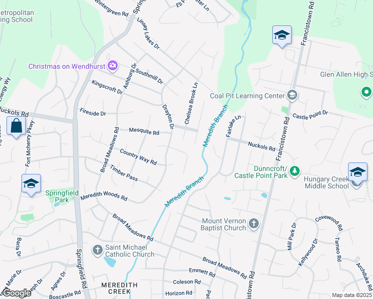 map of restaurants, bars, coffee shops, grocery stores, and more near 5116 Ashborne Road in Glen Allen