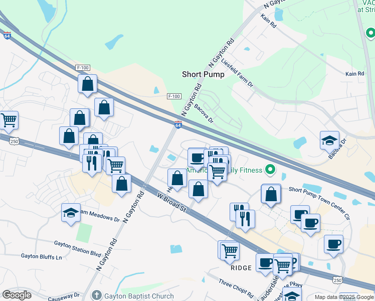 map of restaurants, bars, coffee shops, grocery stores, and more near 4410 Breezy Bay Circle in Richmond