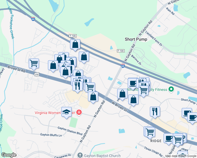 map of restaurants, bars, coffee shops, grocery stores, and more near in Richmond