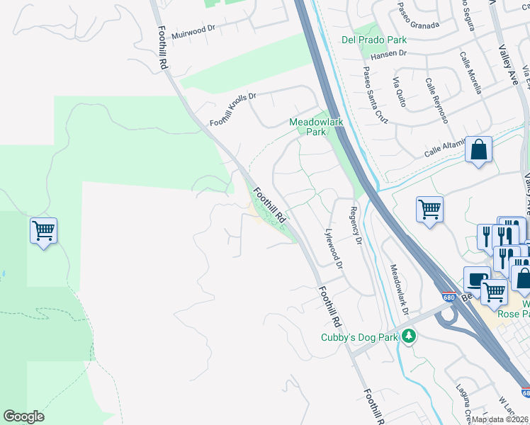 map of restaurants, bars, coffee shops, grocery stores, and more near 3465 Old Foothill Road in Pleasanton