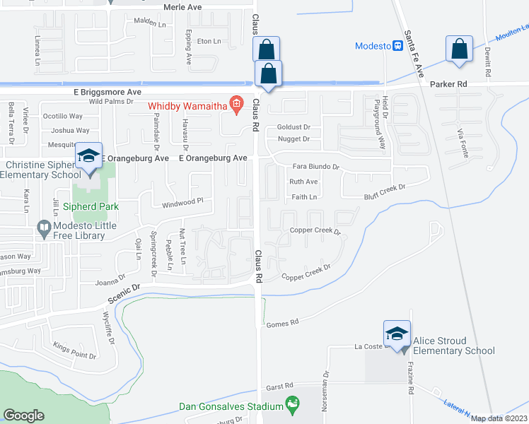 map of restaurants, bars, coffee shops, grocery stores, and more near 1149 Copper Lantern Court in Modesto