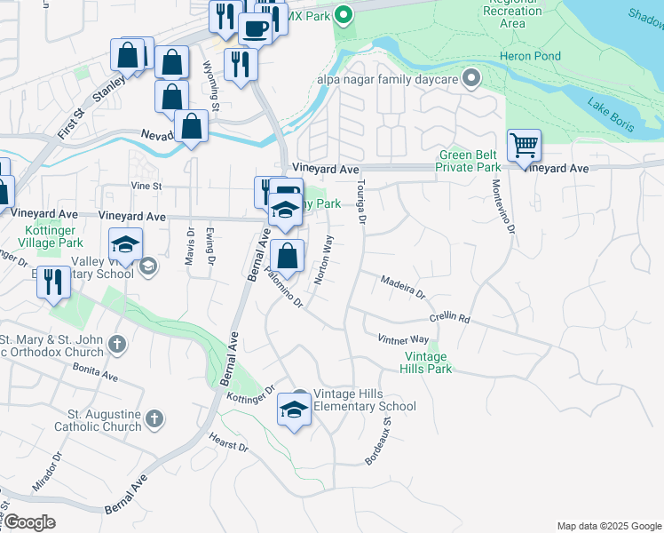 map of restaurants, bars, coffee shops, grocery stores, and more near 631 Claret Court in Pleasanton