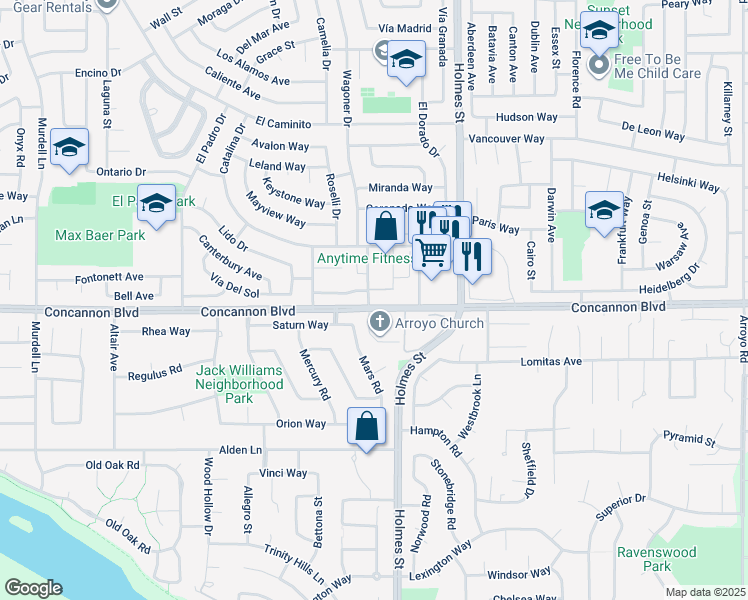 map of restaurants, bars, coffee shops, grocery stores, and more near 1001-1099 Concannon Blvd in Livermore