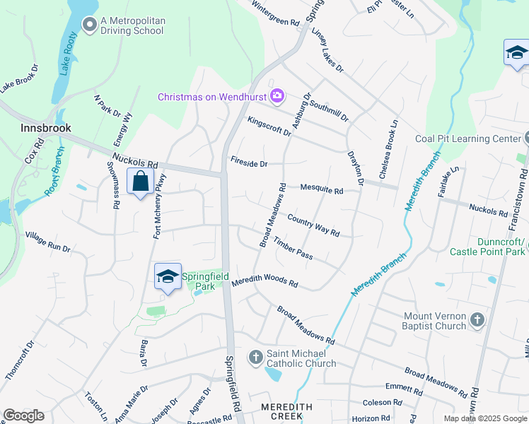 map of restaurants, bars, coffee shops, grocery stores, and more near 9705 Country Way Road in Glen Allen