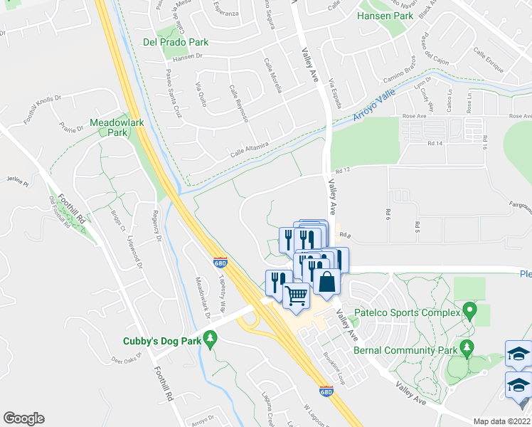 map of restaurants, bars, coffee shops, grocery stores, and more near 7031 Koll Center Parkway in Pleasanton