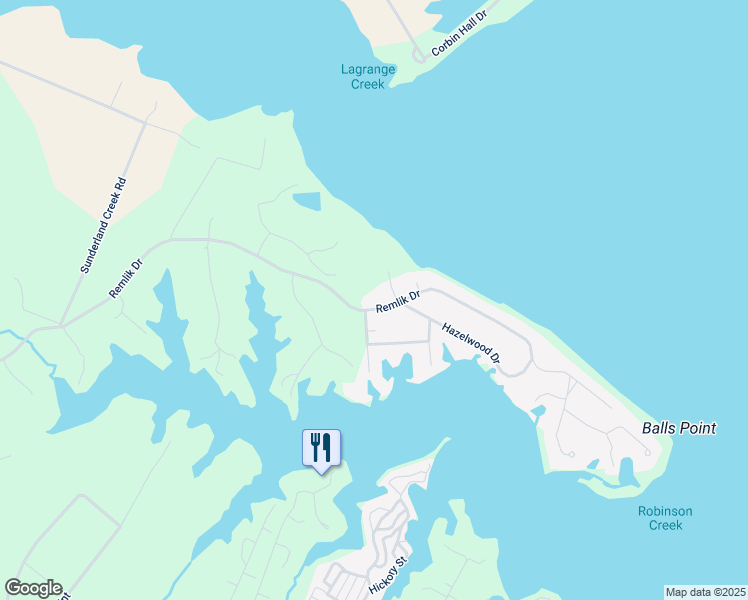 map of restaurants, bars, coffee shops, grocery stores, and more near 1741 Remlik Drive in Urbanna