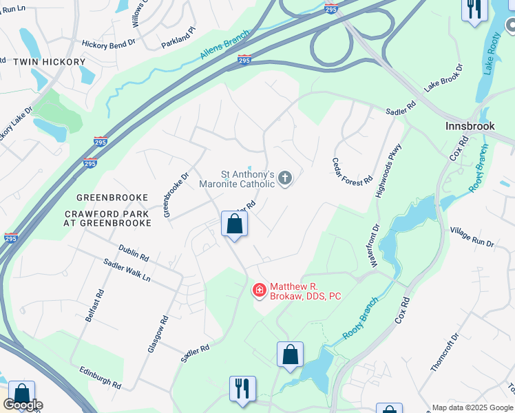 map of restaurants, bars, coffee shops, grocery stores, and more near 4504 Hargrave Court in Glen Allen
