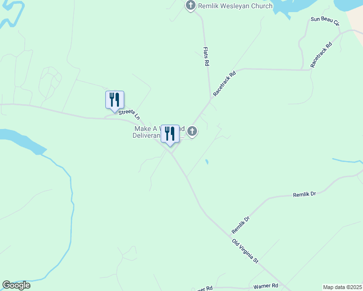 map of restaurants, bars, coffee shops, grocery stores, and more near 56 Flats Road in Urbanna
