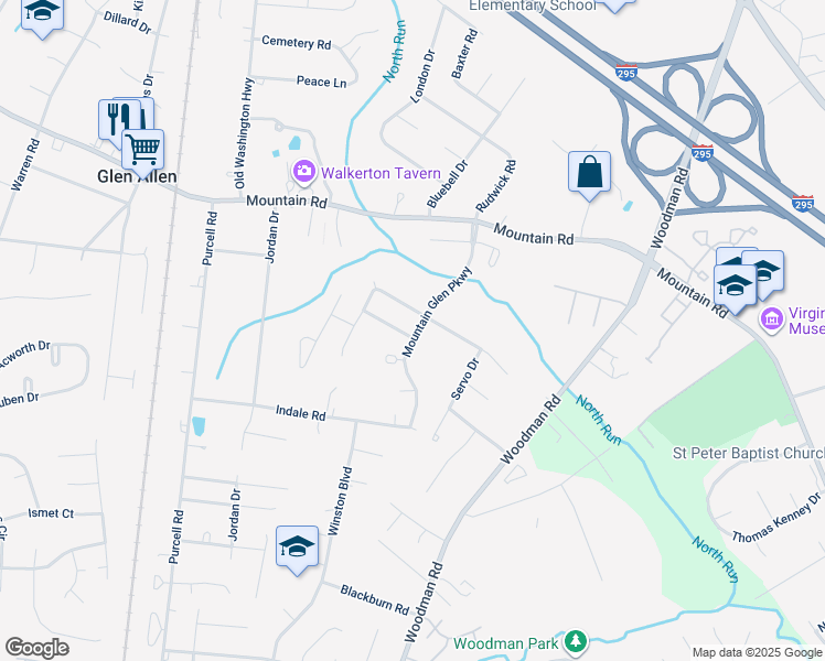 map of restaurants, bars, coffee shops, grocery stores, and more near 2700 Nature Trail Road in Glen Allen